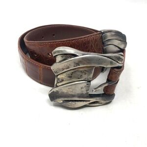 Barry Kieselstein Cord Sterling Silver Belt Buckle Alligator 2 Leather Womens